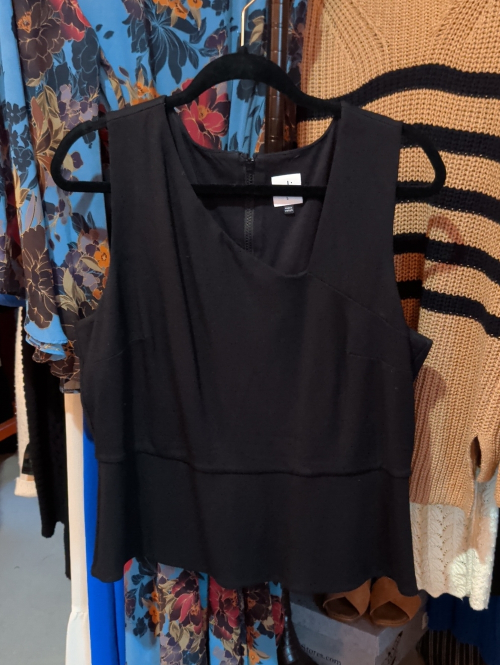 CAbi Black Sleeveless Peplum Tank Top